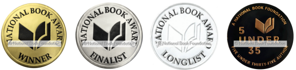 National Book Awards and 5 Under 35 digital images: National Book Award Winner, Finalist, Longlist, and 5 Under 35 medallions